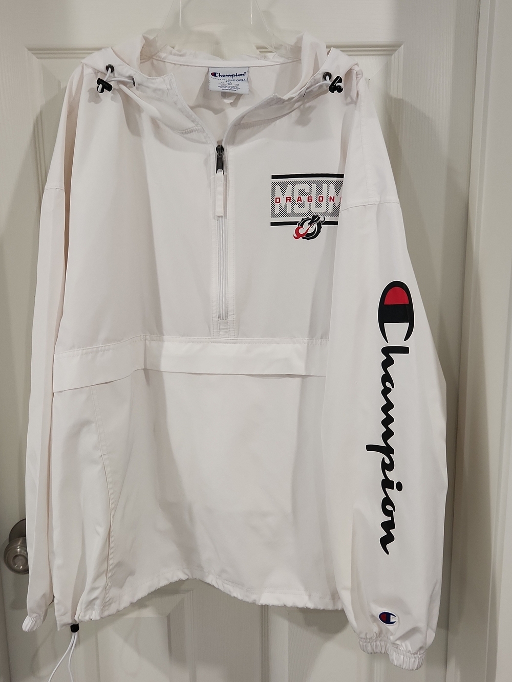 Champion MSUM Dragons Packable Windbreaker Jacket 2XL White Anorak Quarter Zip